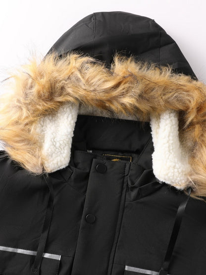 Herren-Winterwindjacke mit warmer Kapuze – Bordeauxroter Outdoor-Mantel mit Reißverschluss, Stehkragen, mehreren Taschen, lässig-sportliches Design für kaltes Wetter, Winterjacke