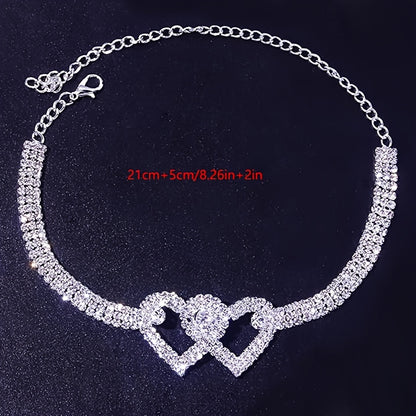 [Two Adjustable Sparkling Anklets] A Set Of Two Ladies' Ankle Bracelets With Water Drill Design, Featuring Adjustable Silvery Sparkling Tennis Anklets, Shining Square Crystal Zirconia Anklets, A Perfect Jewelry Gift.