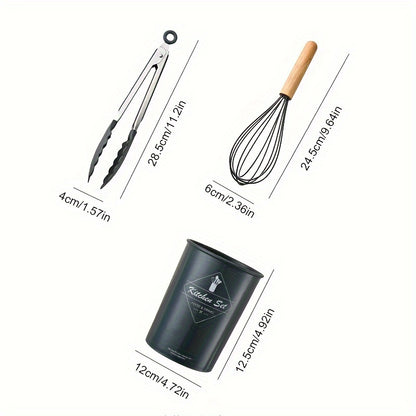 34pcs/set, Wooden Handle Silicone Kitchenware Set, Kitchen Baking Cooking Tools Set High Temperature Resistant Non-stick Pot Special Kitchenware, Kitchen Stuff Baking Supplies