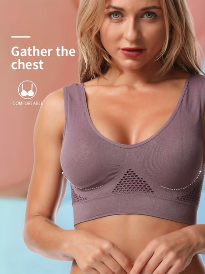Women's Wireless Seamless Push-Up Bra, Full-Coverage Comfort Bralette with Removable Pads, No Underwire & Low-Maintenance, Soft Brassiere (No Boning) for Gym & Travel, Easy Hand Washable