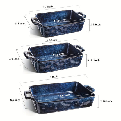 Vicrays 7-Piece Kitchen Bakeware Set, Soup Crocks for French Onion Soup, Porcelain Rectangular Baking Dish for Cooking, Kitchen, Cake Dinner, Microwave and Oven Safe (Blue)