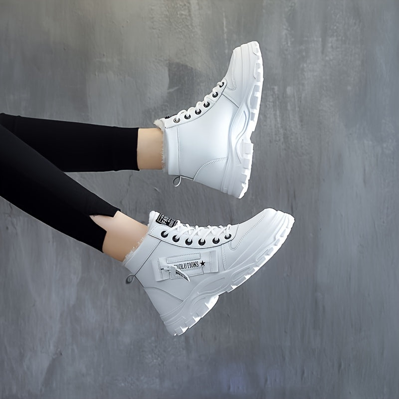 Damen-Winterstiefel mit hohem Schaft – Warm gefütterte Stiefeletten mit dicker Sohle, Schnürung, lässiger Stil, perfekt für Komfort bei kaltem Wetter, Winterstiefel
