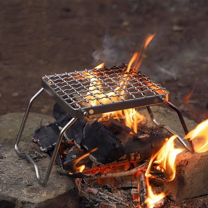 1pc, Mini BBQ Grill, Stainless Steel Portable Camping Pot Holder, Outdoor Camping Gas Stove Stand, Folding Grill Wood Stove Stand, BBQ Accessories, Grill Accessories
