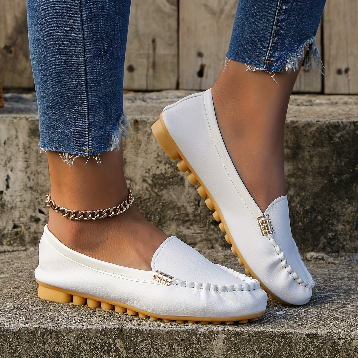 Mocassins confortables à bout rond | Chaussures unies à enfiler pour femmes