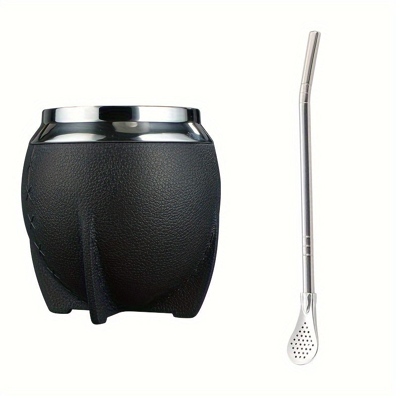 1pc, Yerba Mate Gourd With Bombilla, 9.47oz Stainless Steel Yerba Mate Cup, Double Wall Traditional Tea Cup, Drinkware, Christmas Gifts