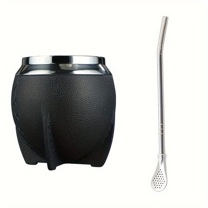 1pc, Yerba Mate Gourd With Bombilla, 9.47oz Stainless Steel Yerba Mate Cup, Double Wall Traditional Tea Cup, Drinkware, Christmas Gifts