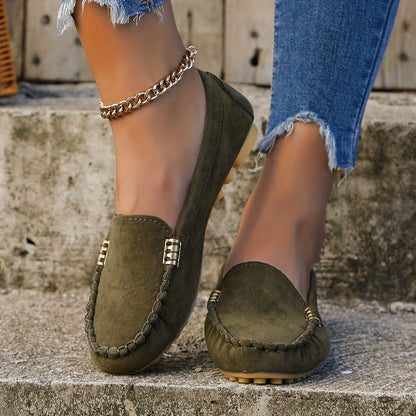 Mocassins confortables à bout rond | Chaussures unies à enfiler pour femmes