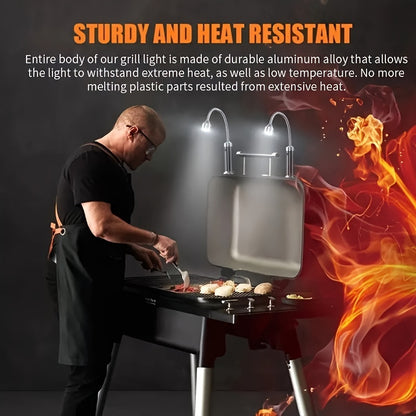 Set of 2 Magnetic LED Lights for BBQ Grilling, Featuring 360° Flexibility, Multi-Color Options, And Dual Light Heads - Perfect for Outdoor Cooking, Made of Aluminum Alloy, And Powered by Batteries (Included)