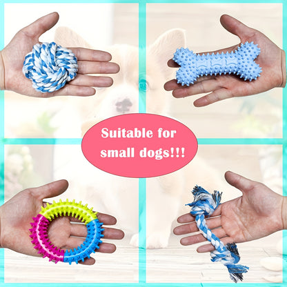 5/10/15pcs of Random Style Random Color Dog Chew Toys, Pet Toys, Suitable for Teething, Entertainment And Interaction, Puppy Chew Toy Pack, with Rope Knots, Rope Balls, Thorn Rings, Etc., Suitable for Small Dog Gifts