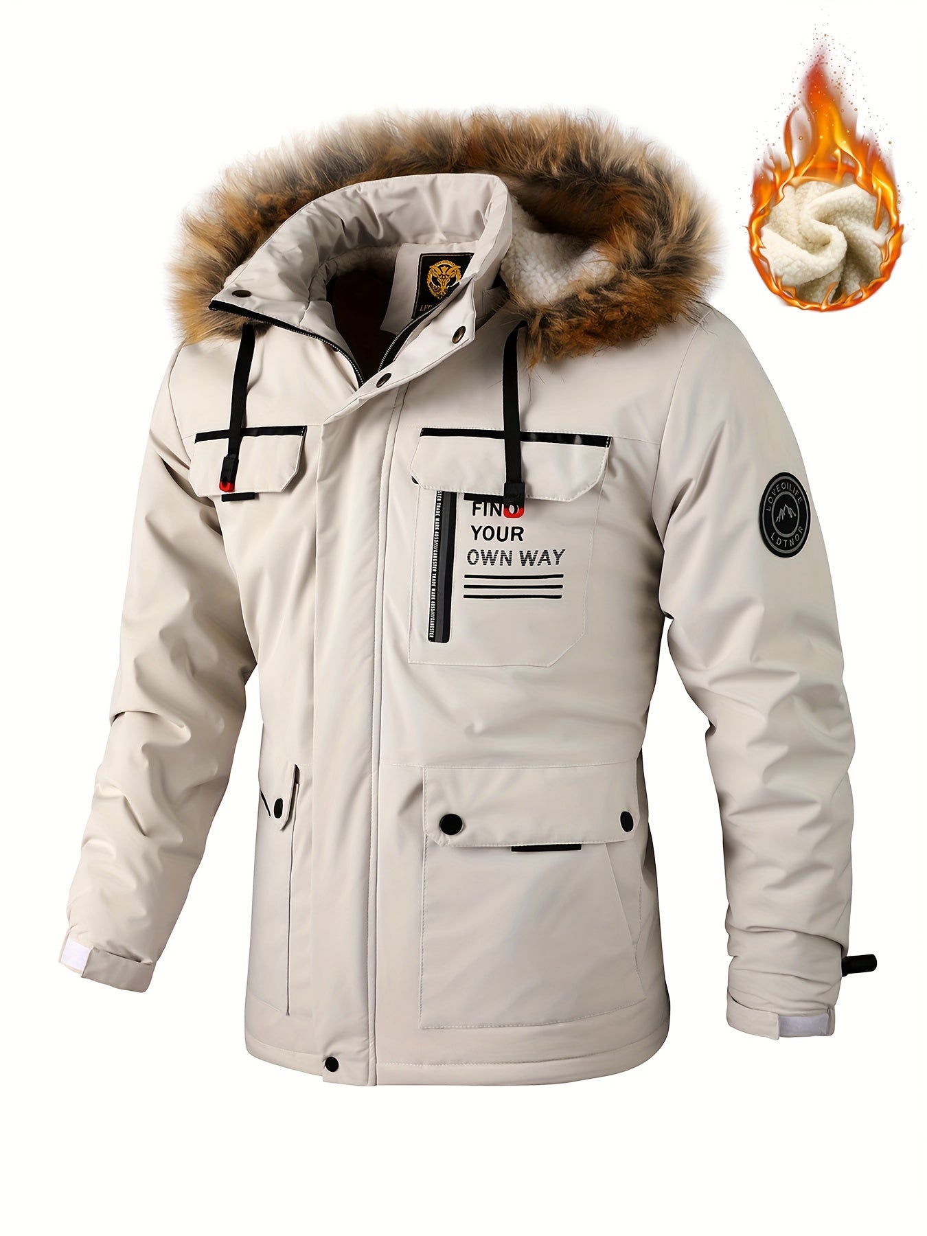 Herren-Winterwindjacke mit warmer Kapuze – Bordeauxroter Outdoor-Mantel mit Reißverschluss, Stehkragen, mehreren Taschen, lässig-sportliches Design für kaltes Wetter, Winterjacke