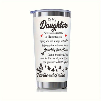 1pc, Personalized "To My Daughter" Insulated Stainless Steel Water Bottle - 20oz, Keeps Drinks Hot/Cold, Durable, Leak-Proof, BPA-Free, Summer/Winter Drinkware, Outdoor Travel Accessory, Unique Valentine's Day Gift for Girls