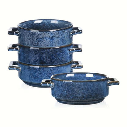 Vicrays 7-Piece Kitchen Bakeware Set, Soup Crocks for French Onion Soup, Porcelain Rectangular Baking Dish for Cooking, Kitchen, Cake Dinner, Microwave and Oven Safe (Blue)