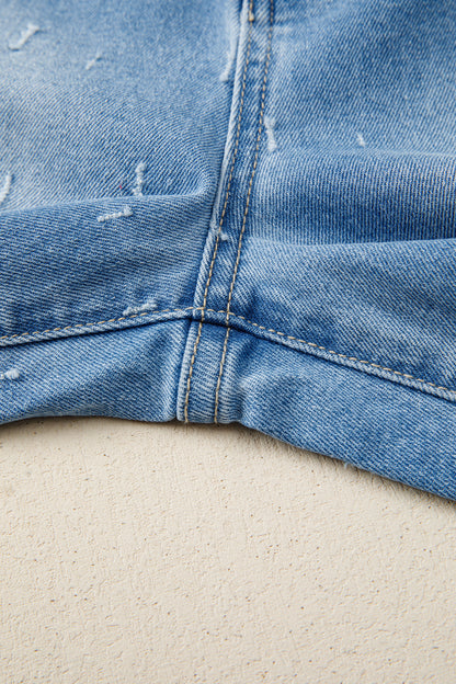 Mist Blue Distressed Detail Tummy Control Raw Hem Jeans