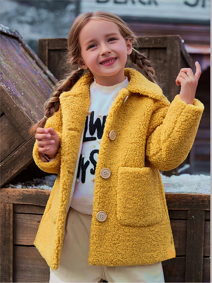 Mädchen-Lammfelljacke | JOMAKE Koreanischer Stil, Reverskragen, zweifarbig, warmer Windbreaker mit Taschen, Futter, Knopfverschluss, lange Ärmel für den Winter