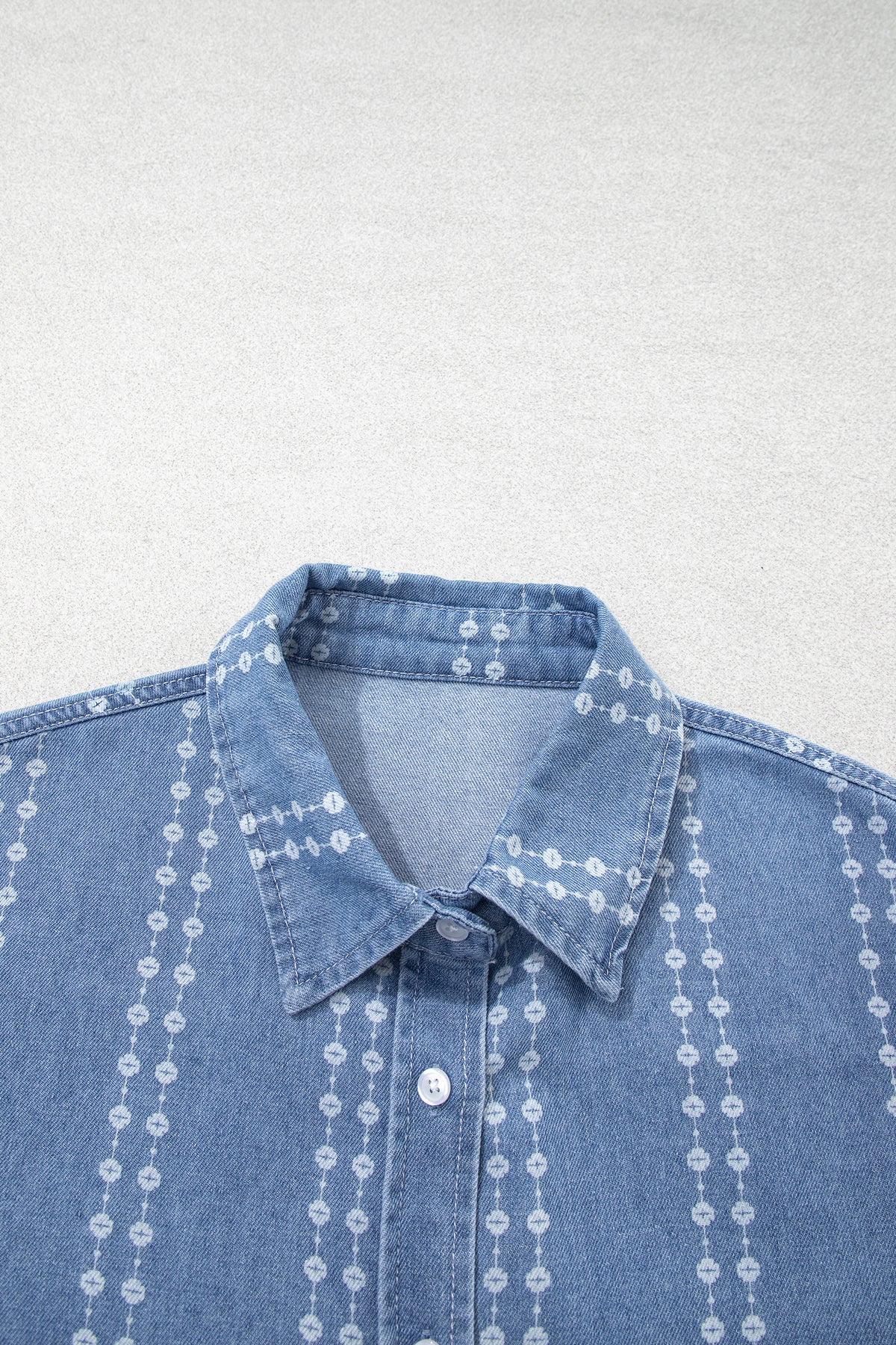 Myosotis Floral Print Button-Down Long Sleeve Denim Shirt
