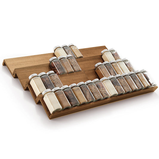 4/8-Piece Stacking Spice Rack - Space-Saving, Multi-Tier Design for Kitchen Drawer Organization, Wooden Seasoning Bottle Holder and Display Storage Rack - Essential Kitchen Storage Supplies for Home Cooks and Chefs