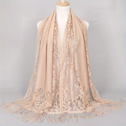 [Schal aus floraler Spitze mit Quasten] Damen-Schal aus floraler Spitze mit Quasten, weicher Netzstoff mit Fransen, Brautschal für Hochzeits- und Abendkleider