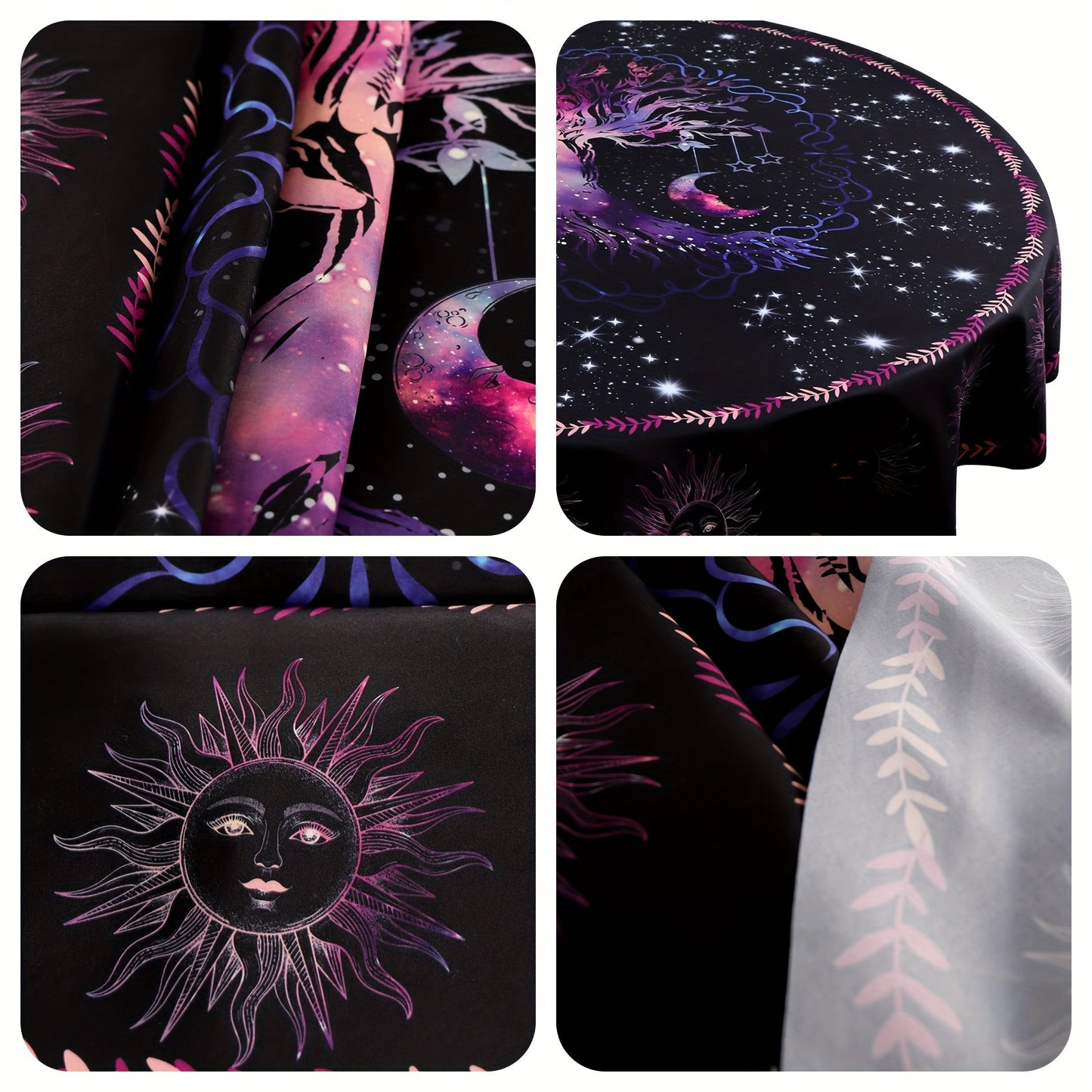 1pc Round Tablecloth 63 Inch, Boho Table Cloth With Sun MoonStar Tree Pattern, Stain Resistant, Absorbent And Wrinkle Free, Circle Table Cover For Home Kitchen Dining Party Patio Indoor AndOutdoor Use, Room Decor, Scene Decor