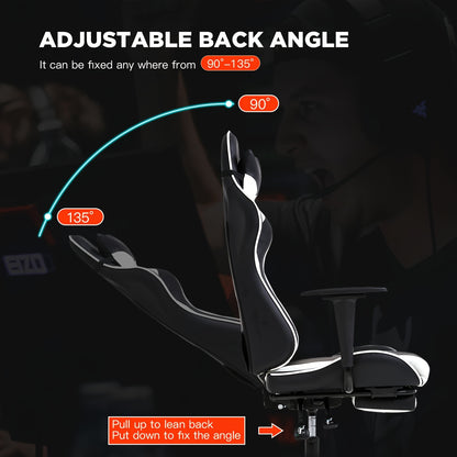 Ergonomic Office Gaming Chair, Video Game Chair with Footrest and Massage Lumbar Support, Ergonomic Computer Chair Height Adjustable with Swivel Seat and Headrest, White