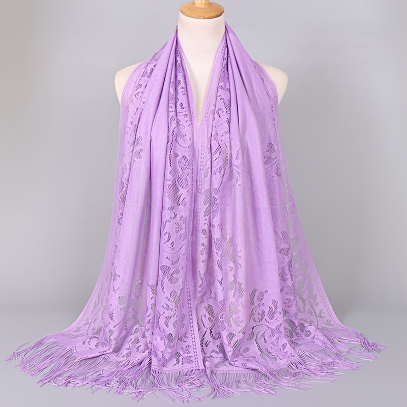 [Schal aus floraler Spitze mit Quasten] Damen-Schal aus floraler Spitze mit Quasten, weicher Netzstoff mit Fransen, Brautschal für Hochzeits- und Abendkleider