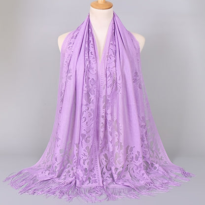 [Schal aus floraler Spitze mit Quasten] Damen-Schal aus floraler Spitze mit Quasten, weicher Netzstoff mit Fransen, Brautschal für Hochzeits- und Abendkleider