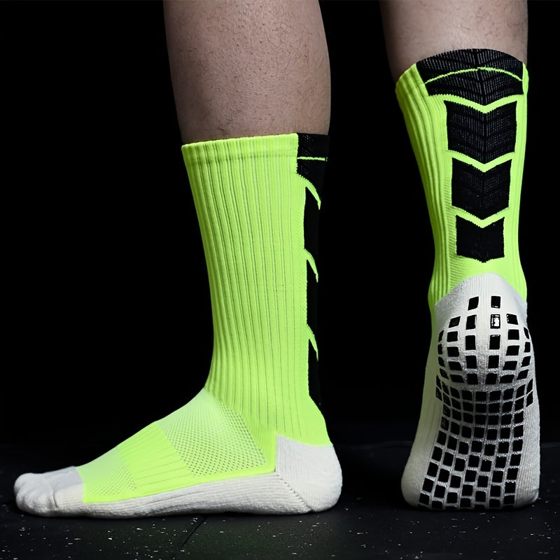 Rutschfeste, gepolsterte Fußballsocken mit Gummisohle – Anti-Rutsch-Trainingssocken mit rutschfester Traktion, Ganzjahres-Sportsocken für Fußball, Basketball, Laufen und Wandern