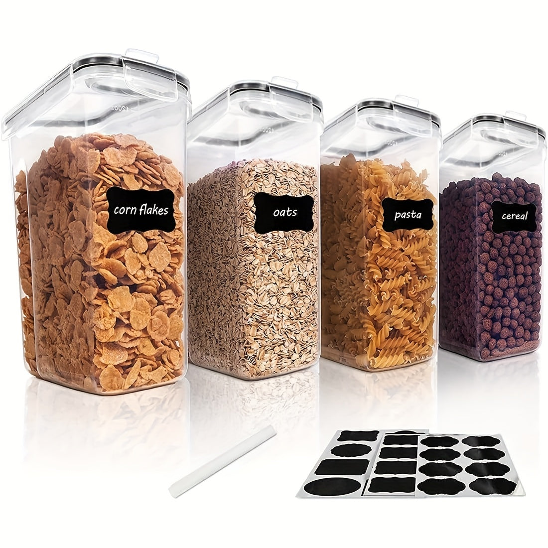 BPA-freie, luftdichte Kunststoff-Vorratsdosen, 2er-/4er-Pack, 2,5 l/88 oz, 4-teiliges Set mit Etiketten, stapelbar und platzsparend, spülmaschinenfest, schwarz, für Müsli, Snacks, Zucker, Küchenorganisation, Müslispender, moderne Küche