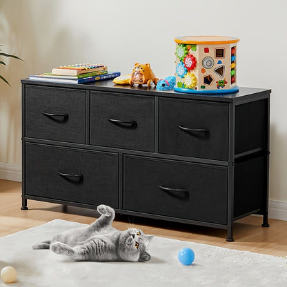 5 Drawers Pet Storage Furniture, Fabric Drawer Storage Cabinet for Pet Toys, Cloths, Foods, Storage Chest Organizer Units, Chest of Drawers with Fabric Bins, Metal Frame, Lightweight, Wear-Resistant for Dog Cat Pet Use