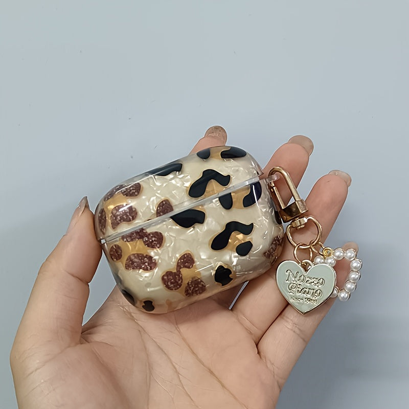 Stilvolle Kopfhörerhülle mit Leopardenmuster und Aufhängekette – perfekt für AirPods 1 und 2!