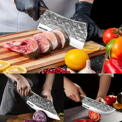 Professional 14pcs Kitchen Chef Knife Set Includes Roll Bag 3-7 Inch, Butcher, Cleaver, Boning, Utility, Splitting Knives for Meat Cutting Fruit Vegetable, High Carbon Stainless Steel Ultra Sharp, with Ergonomic Wood Handle,