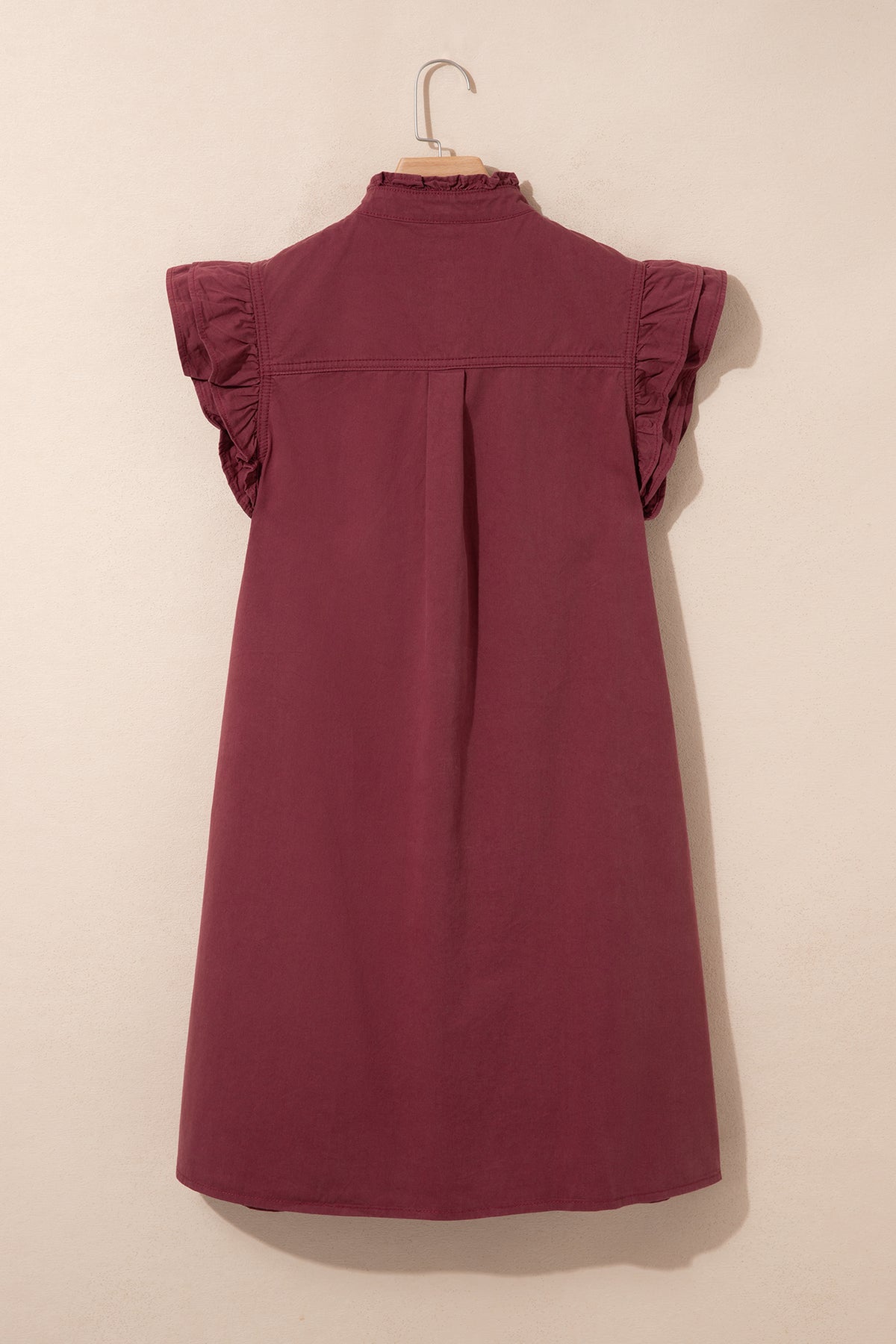 Red Sandalwood Frilled Detail Button Down Ruffle Short Sleeve Denim Mini Dress
