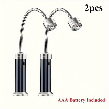Set of 2 Magnetic LED Lights for BBQ Grilling, Featuring 360° Flexibility, Multi-Color Options, And Dual Light Heads - Perfect for Outdoor Cooking, Made of Aluminum Alloy, And Powered by Batteries (Included)