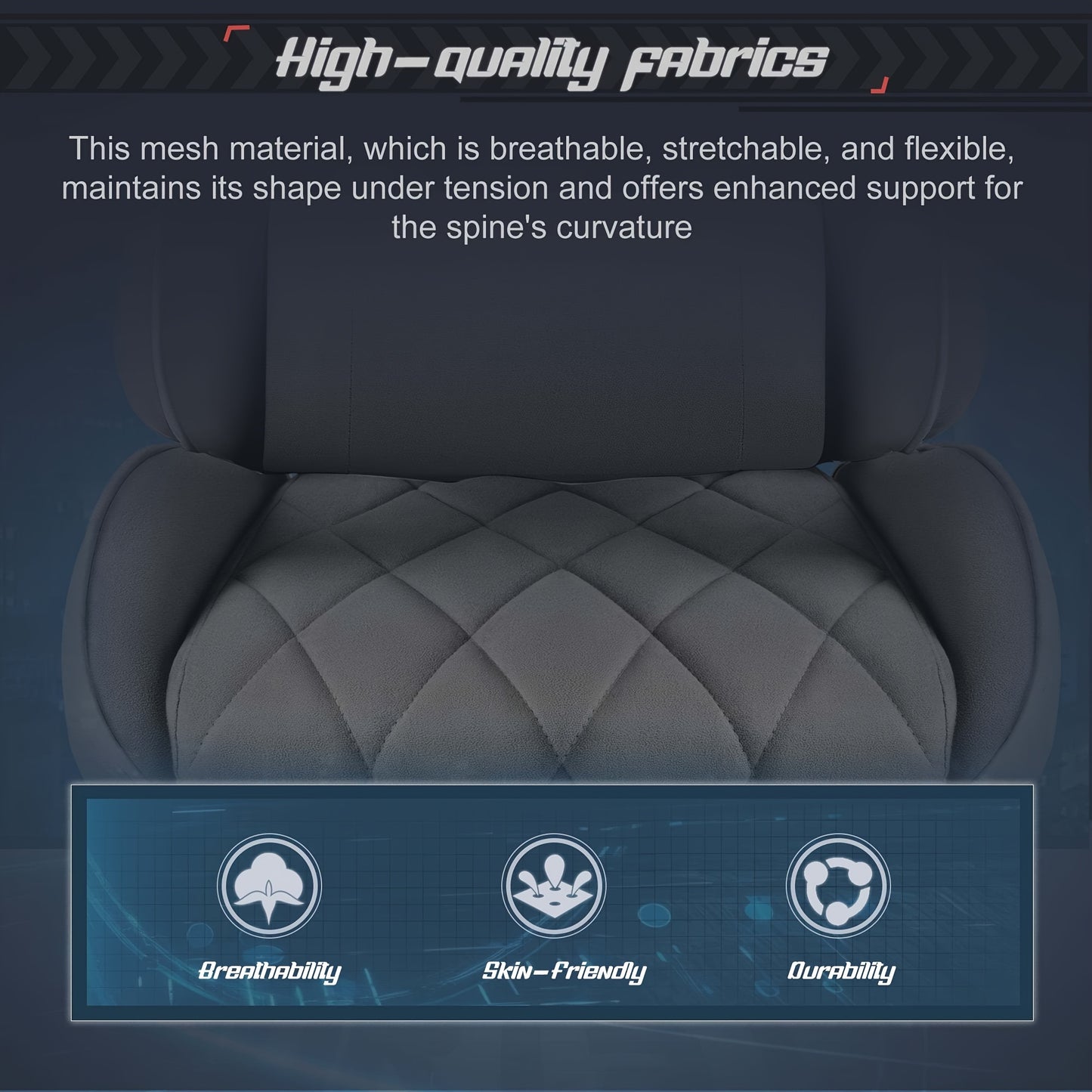 Fabric Computer Chair Gaming Chair Massage Game Chair Cloth Office Chair with Headrest, Lumbar Support & Footrest