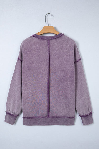 Valerian Mineral Wash Exposed Seam Side Slit Sweatshirt