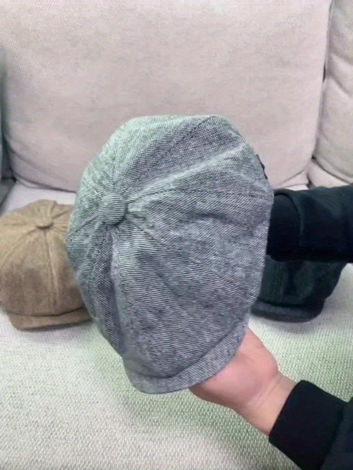 Retro-Schiebermütze im Fischgrätmuster für Herren – Schwarze, lässige Baskenmütze im Vintage-Stil, aus gestricktem Polyester, perfekt für Valentinstag und als Alltagsmütze | Vintage-Schiebermütze | Strickstruktur