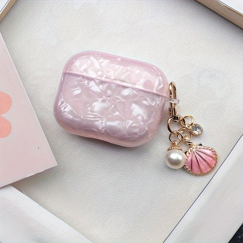 Schutzhülle mit rosa Muschelmuster – inklusive Muschelanhänger, robuste Schutzhülle für AirPods Pro 2. Generation, AirPods 1/2 und AirPods 3