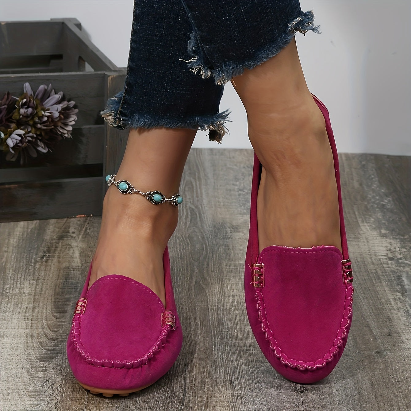 Mocassins confortables à bout rond | Chaussures unies à enfiler pour femmes