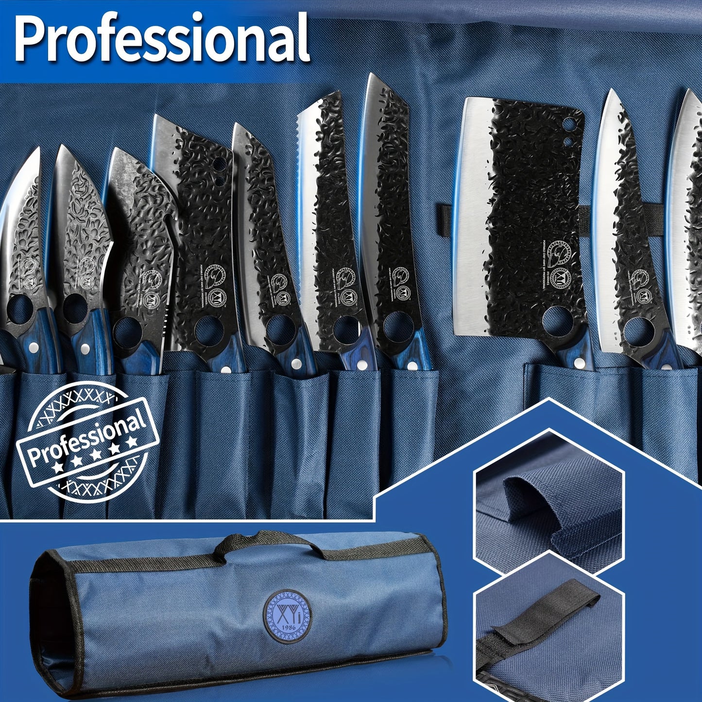 Professional Forged Knife Set With Roll Bag Scissors Honing Steel Whetstone, 10 Pcs Kitchen Knives Large Butcher Knife Set, Personalized Gifts For Women Men Birthday Christmas Mothers Fathers Unique Presents For Mom Dad Frien
