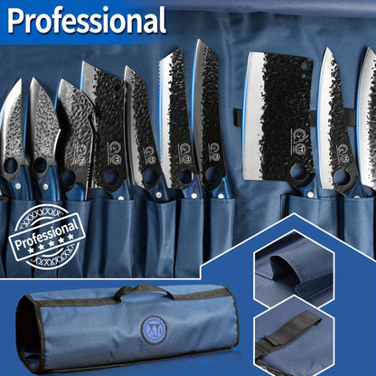 Professional Forged Knife Set With Roll Bag Scissors Honing Steel Whetstone, 10 Pcs Kitchen Knives Large Butcher Knife Set, Personalized Gifts For Women Men Birthday Christmas Mothers Fathers Unique Presents For Mom Dad Frien