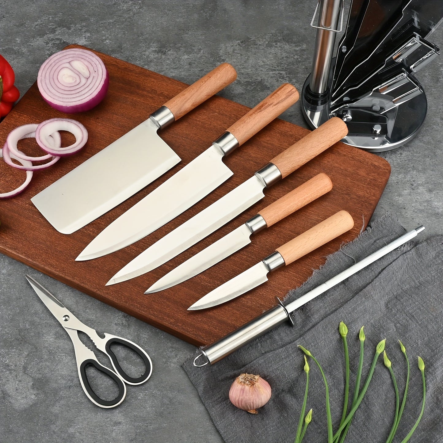 8-piece set of outdoor minimalist knives, stainless steel kitchen and home kitchen knives, cutting vegetables, meat, and fruits set