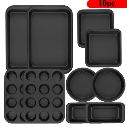 5-10pcs Non-Stick Bakeware Set, Round Cake Pan and Square Loaf & Muffin Tins with Roasting Dish – Oven Safe, Easy to Clean, Dishwasher Friendly
