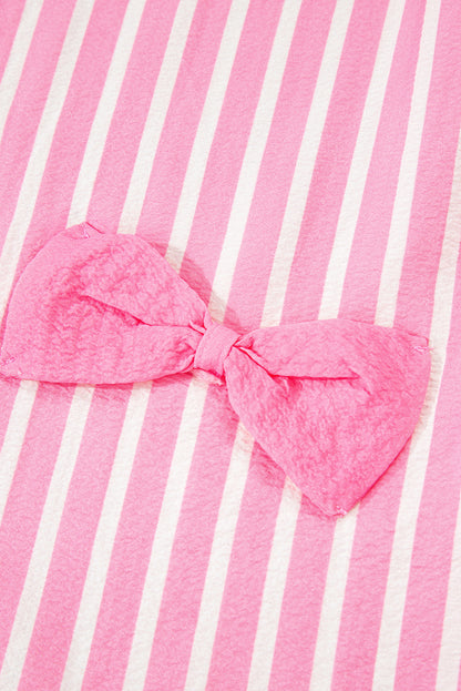 Pink Stripe Buttoned Front Long Sleeve Top and Pants 2 Piece Sleepwear