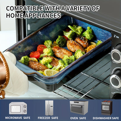 3pcs Bakeware Set, Ceramic Baking Dish Set, Rectangular Casserole Dish Set, Lasagna Pan, Baking Pans Set for Cooking, Cake Dinner, Kitchen, 9 X 13 Inches, Reactive Glaze 3pcs (Nebula Blue) KOOV