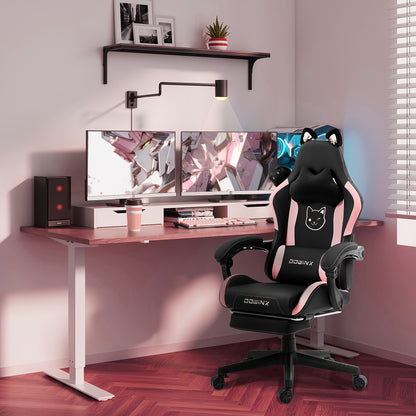 Dowinx Gaming Chair Cute with Cat Ears and Massage Lumbar Support, Ergonomic Computer Chair for Girl with Footrest and Headrest, Comfortable Reclining Game Chair 290lbs for Adult, Teen Back-to-school Season Gift, School Suppl