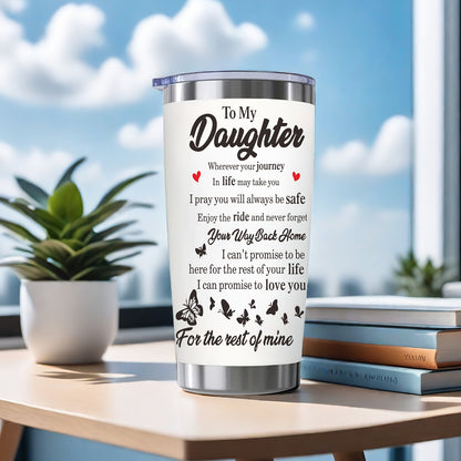 1pc, Personalized "To My Daughter" Insulated Stainless Steel Water Bottle - 20oz, Keeps Drinks Hot/Cold, Durable, Leak-Proof, BPA-Free, Summer/Winter Drinkware, Outdoor Travel Accessory, Unique Valentine's Day Gift for Girls