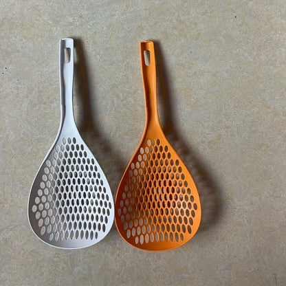 1pc Large Nylon Colander Spoon - Slotted Strainer Scoop with Long Handle for Kitchen Pasta Noodle Cooking - Easy Grip, Heat Resistant, Non-Stick, Space-Saving Kitchen Supplies and Cookware