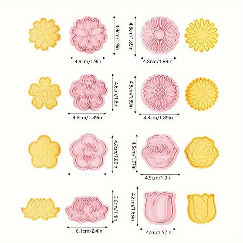 8pcs Flower Biscuits Mould Food Grade 3D Cartoon Pressable Biscuit Mold DIY Cookie Stamp Kitchen Baking Accessories Pastry Bakeware