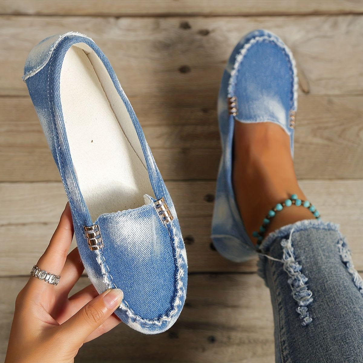 Mocassins confortables à bout rond | Chaussures unies à enfiler pour femmes