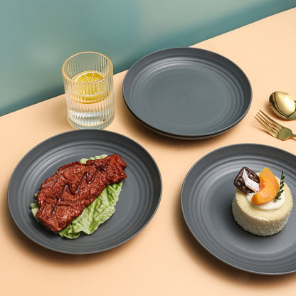 A 32pcs Gray Wheat Dinnerware Set, Durable Black Design, Safe for Microwave And Dishwasher. Includes 16 Plates, 8 Bowls, And 8 Cups, Suitable for Indoor And Outdoor Camping And Picnics.