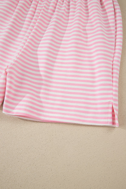 Pink Stripe Oversize Mock Neck Sweatshirt and Shorts Set